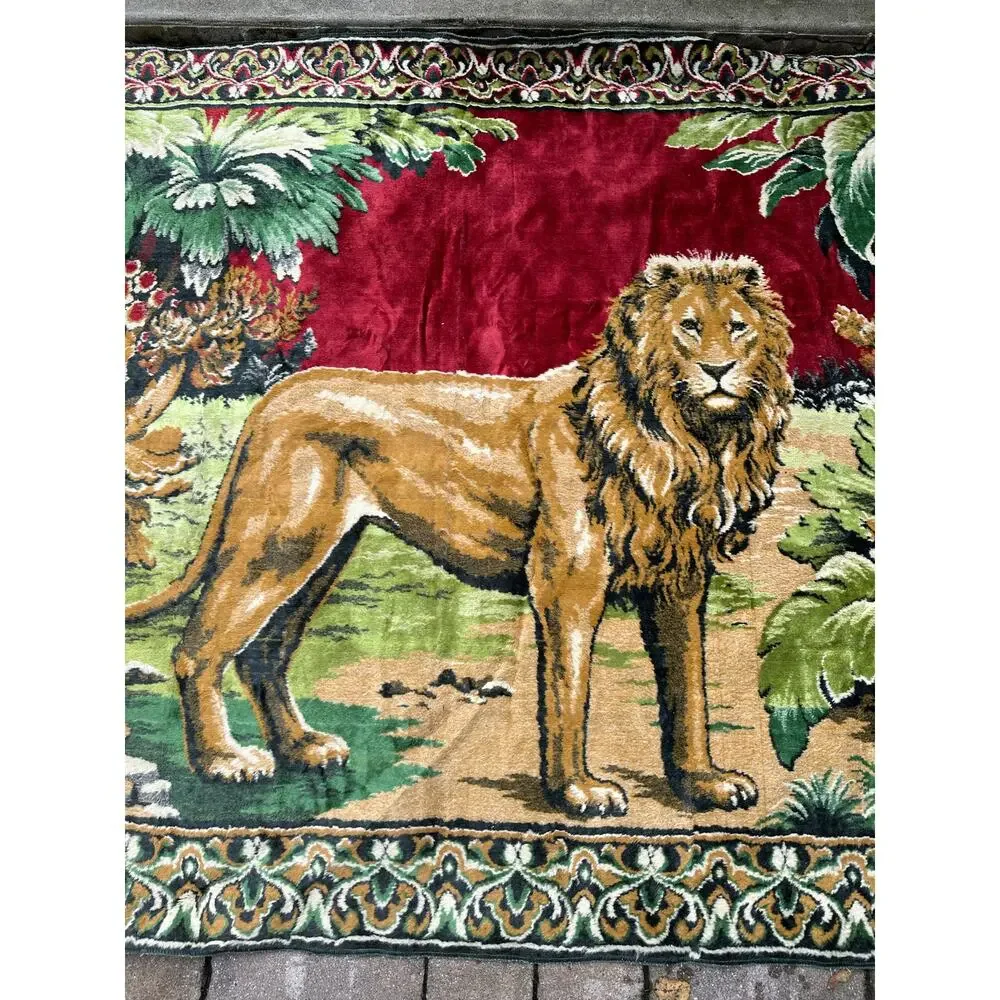Vintage Tapestry Wall Hanging lion 1970's  boho retro decor animals 70x48”
